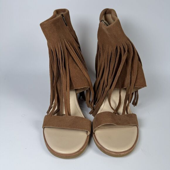 Koolaburra by UGG Fringe Suede Wedge Sandals Size 8.5 Brown Leather Western Boho - Picture 2 of 10